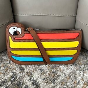 NEW KATE SPADE MACAW NOVELTY COLLECTIBLE PARROT CAY LEATHER CLUTCH